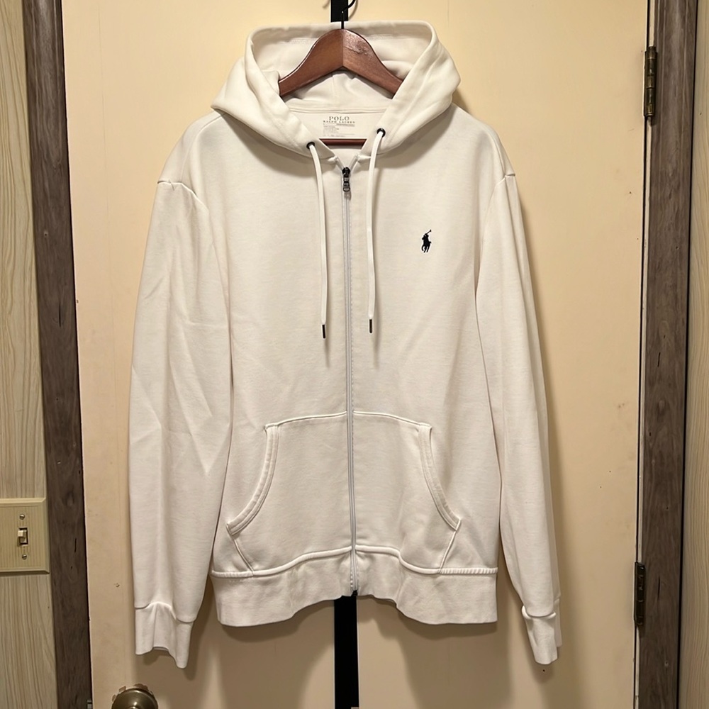POLO by Ralph Lauren XL White Double Knit Full-Zip Hoodie